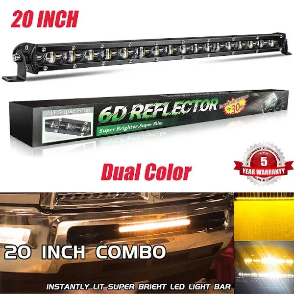 20&#034; Single Row LED Light Bar Slim Truck Driving Off Road Boat ATV UTV Dual Color