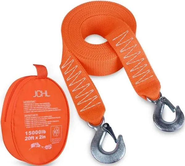 Tow Strap with Hooks 2in X20Ft Recovery Strap 10,000LB Break Strengthened Towing Rope for Towing Vehicles in Roadside Emergency