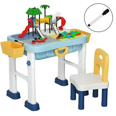 6 in 1 Kids Activity Table Chair Set 2PCS Toddler Luggage Building Block Table