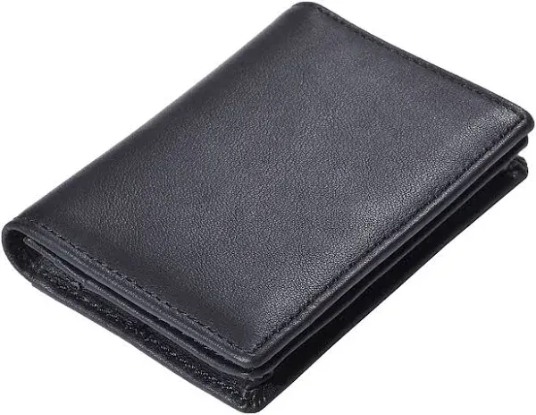 RFID Genuine Leather Bifold ID/Business Credit Card Case Holder for Men Black