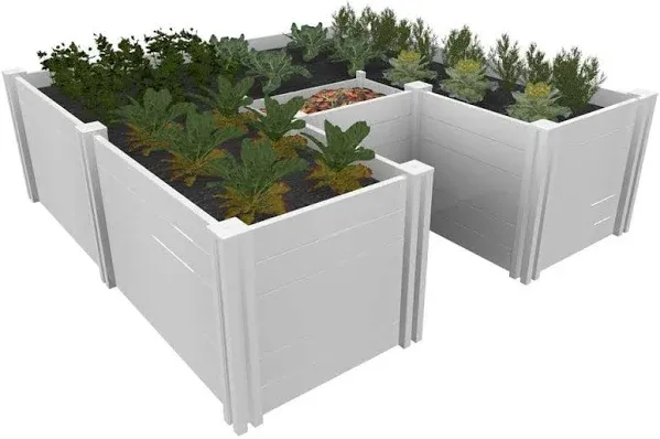 Vita Classic 6 Foot x 6 Foot x 22 inch White Vinyl Keyhole Garden with Composting Basket