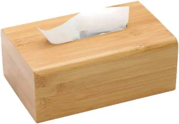 PERFORMORE Bamboo Tissue Box Cover - Water-Resistant Rectangular Wooden Facial Tissue Box with Sliding Bottom - 27x15.5x11.5 cm Wood Kleenex Box Holder - Ideal for Bathroom, Office Desk & Nightstand