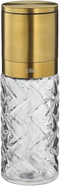 Cilio Cristallo Glass/Stainless Steel Salt or Pepper Mill, Gold, 2" by 6.7" H - Glass Gold Salt and Peper Grinder - Fresh Pepper Grinder Gold