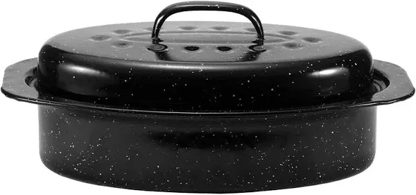 JY COOKMENT Granite Roaster Pan 19” Enameled Roasting Pan with Domed Lid. Ova...