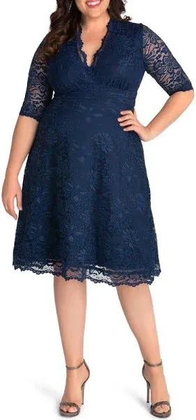 KIYONNA Women’s Plus Size Mademoiselle Lace Cocktail Dress with Sleeves Navy 3x