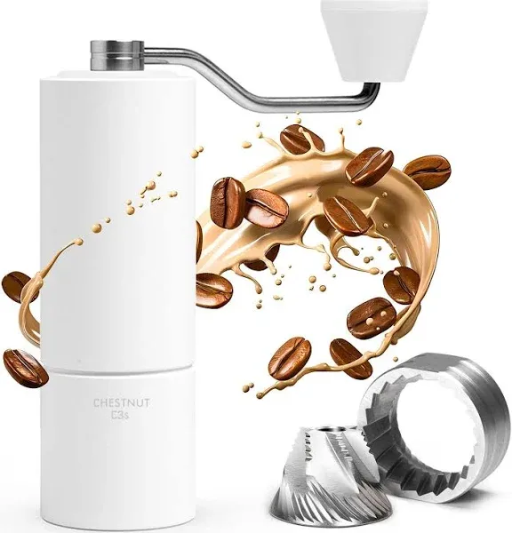 TIMEMORE Chestnut C3S Manual Coffee Grinder with Internal Adjustable Grind Setting, Capacity 20g Hand Coffee Grinder with Stainless Steel Conical Burr, for Espresso to French Press, White