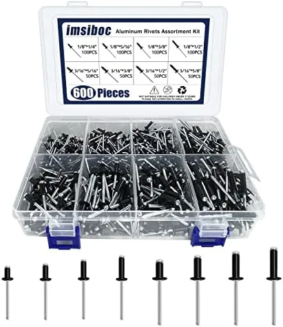 600PCS Black Pop Rivets, 8 Sizes of Aluminum Blind Rivets Assortment Kit（1/8&#034;...