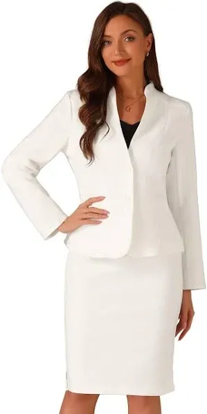 Allegra K Women's 2pc Business Suit Sets Collarless Blazer and Formal Pencil Skirt