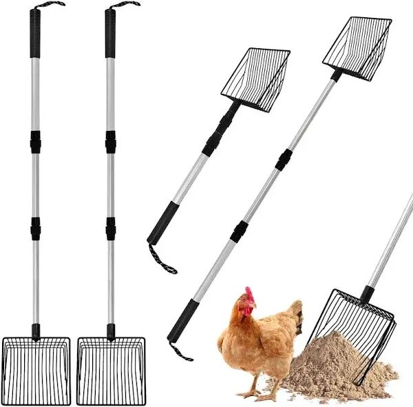 2pack Chicken Poop Scoopers,3 in 1 Adjustable Sifting Shovel for Chicken Coop Non-Stick Metal Chicken Coop Cleaning SuppliesTools Scooper Poop Shovel