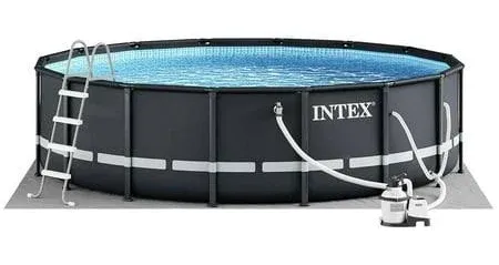 Intex Ultra XTR 16ft x 48in Outdoor Above Ground Swimming Pool Set w/Pump Bundle w/ 700 Gal Per Hour Pool Cleaner Robot Vacuum & 21 Ft Hose