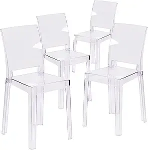 Flash Furniture McKenna 4 Pack Ghost Chair with Square Back in Transparent Crystal