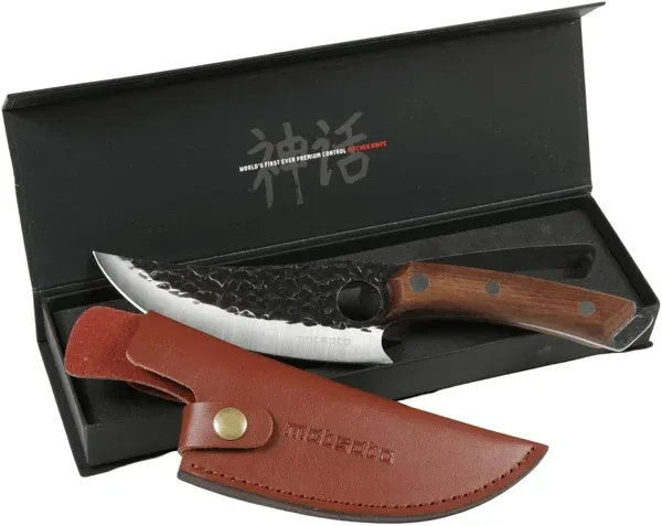 Chef Knife with Premium Leather Sheath. Japanese Knife for Cooking, Chopping Knife for Home, Camping. Chef’s Knives Designed for Balance & Control, Damascus Quality