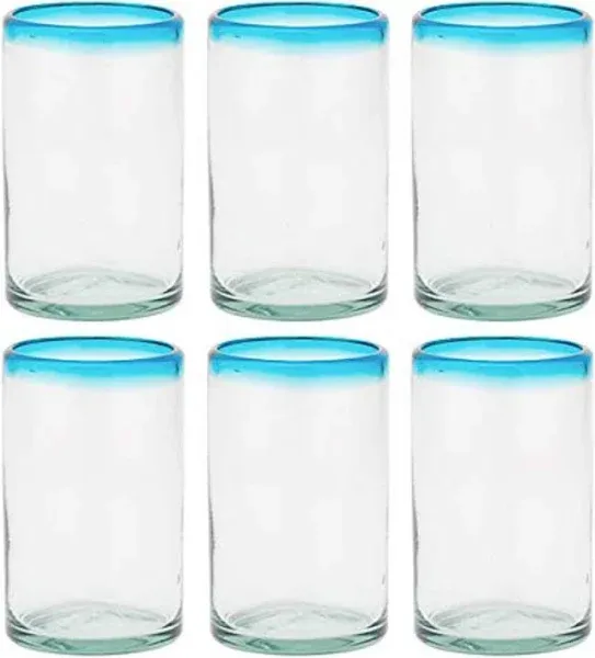 Amici Home Aqua Rim Hiball Glass | Set of 6 | 16 Ounce