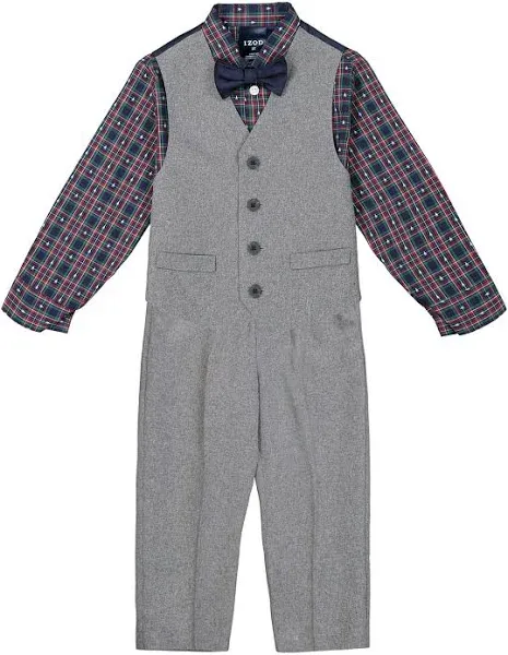 IZOD Boys' 4-Piece Set with Collared Dress Shirt, Tie, Vest, and Pants