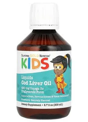 California Gold Nutrition, Norwegian Kids Cod Liver Oil, Natural Strawberry