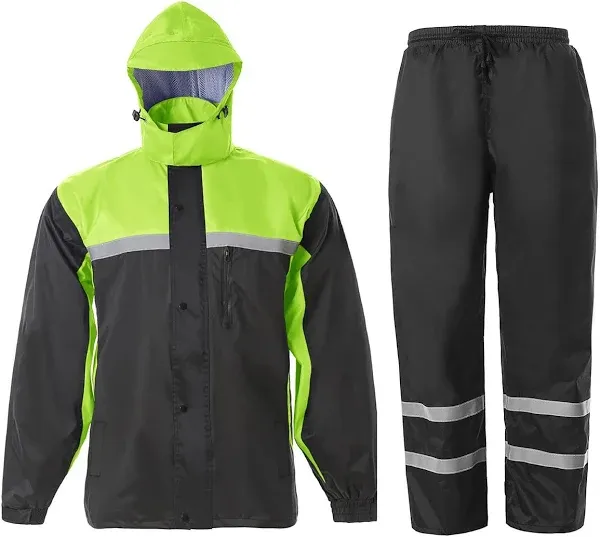 SaphiRose Men's Rain Suit High Visibility Reflective Work Rain Jacket Pants for All Sport Farm Fishing Motorcycle