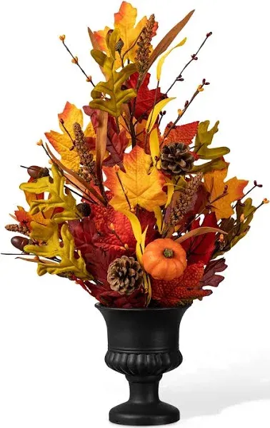 24&quot; Fall Maple Leaf Urn Table Tree - Handcrafted Autumn Fall Harvest Tabletop Centerpiece with Pumpk