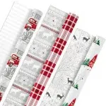 Hallmark Reversible Rustic Christmas Wrapping Paper Bundle - 3 Pack, 120 Sq. ft.