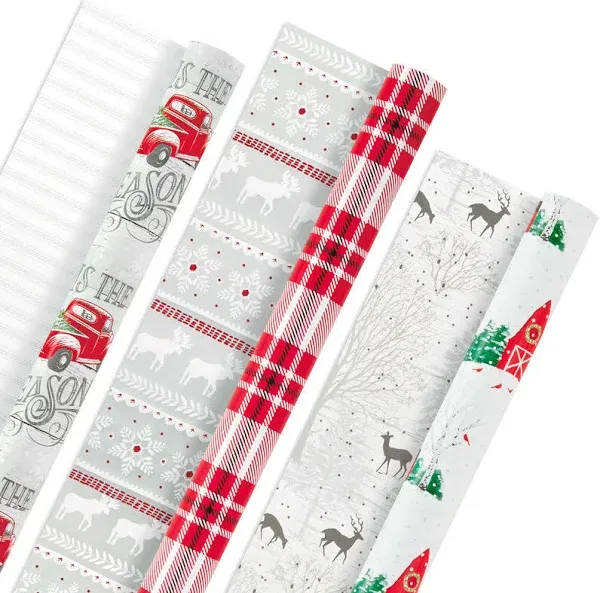 Rustic Christmas Reversible Wrapping Paper Bundle (Pack of 3)