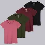 Real Essentials 4 Pack: Women's Classic-Fit Cotton Short-Sleeve Scoop Crew Neck T-Shirt (Available in Plus Size)