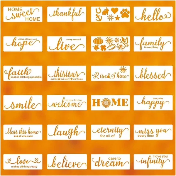 24 Pcs Welcome and Home Stencil,Sweet Home Decor Stencils Template Family Sayings Sign Stencils Large Alphabet Welcome for Painting On Wood Wall Home