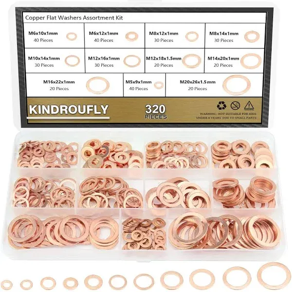 150 Pcs 8 Sizes Copper Metric Sealing Washers Assortment Kit Flat Washers