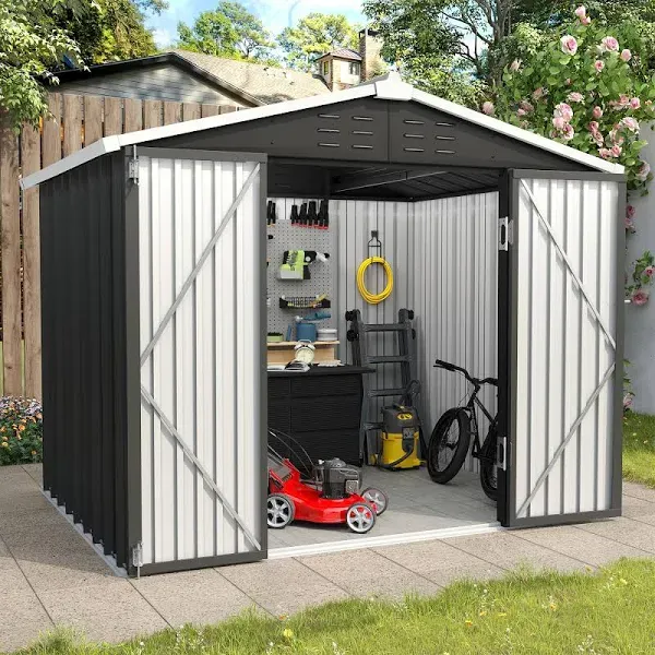 UDPATIO Outdoor Storage Shed 10x10 FT, Outside Sheds & Outdoor Storage Metal Galvanized Steel Yard, Patio, Lawn, Tool Shed with Lockable Door for Can, Bike, Lawnmower, Generator,Dark Grey