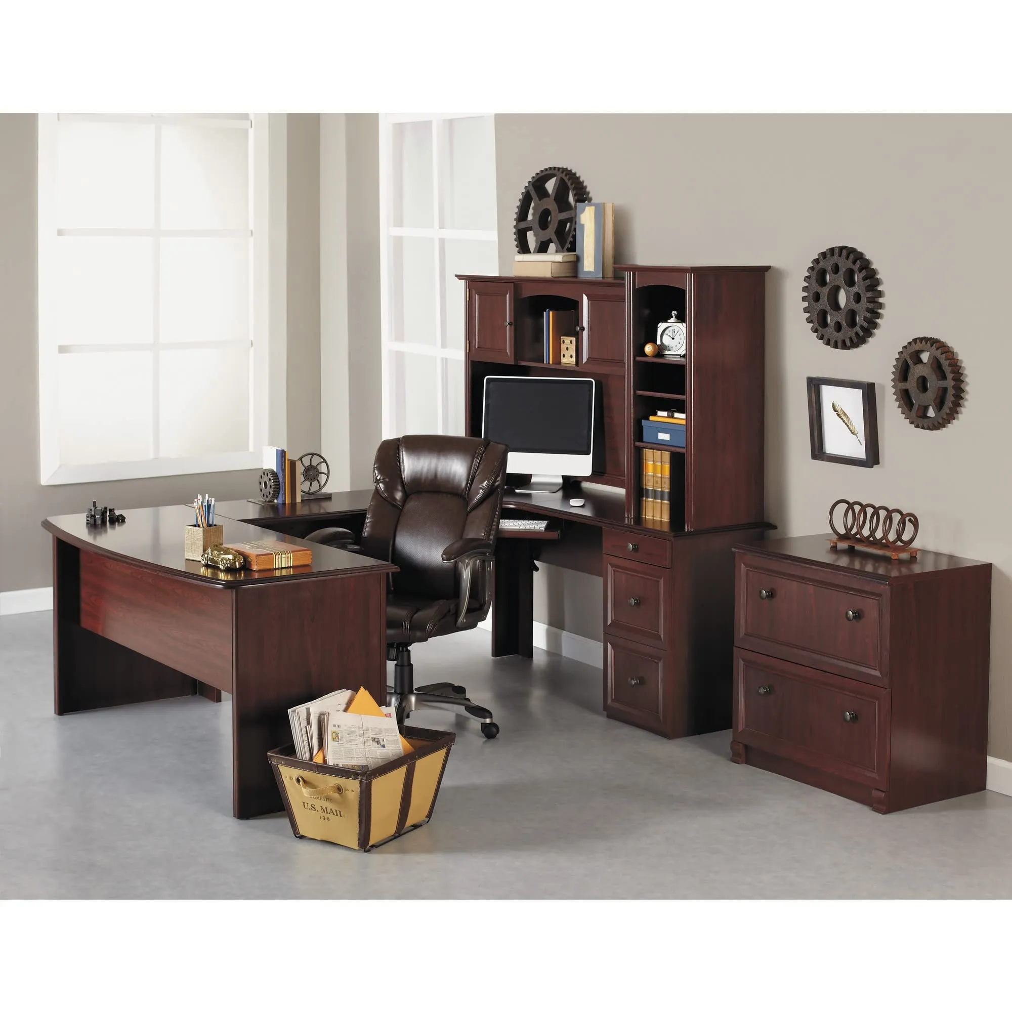 Realspace Broadstreet U-Shaped Executive Desk Cherry