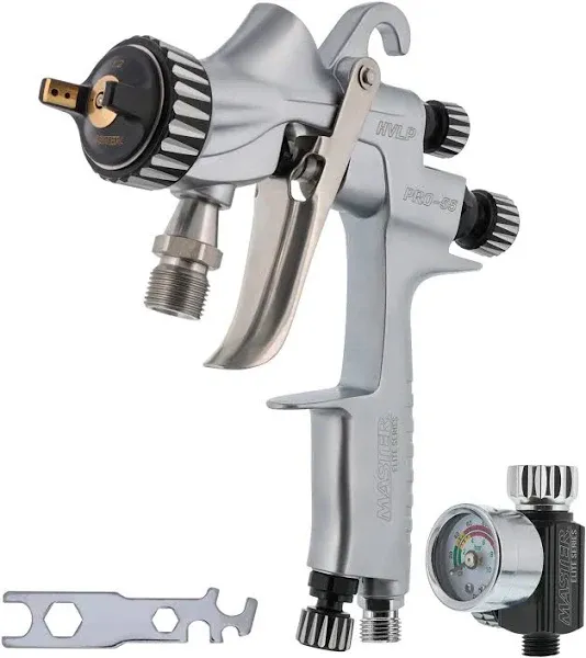 Master Elite High-Performance PRO-55 Series HVLP Pressure Feed Spray Gun with 1.2mm Tip - Ideal for Automotive Basecoats, Clearcoats, Primers, Industrial & Woodworking Coatings - Superior Atomization