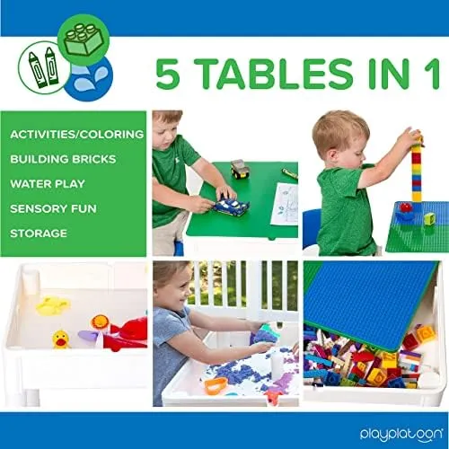 Kids Activity Table Set - 5 in 1 Water Table, Building Block Table, Pastel