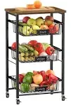 Kitchen Storage Cart with Wheels, 4-Tier Metal Utility Rolling Cart 4 Tier