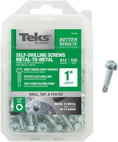 100 Pack #12 x 1" Self Tapping Hex Head Drill Point Screws