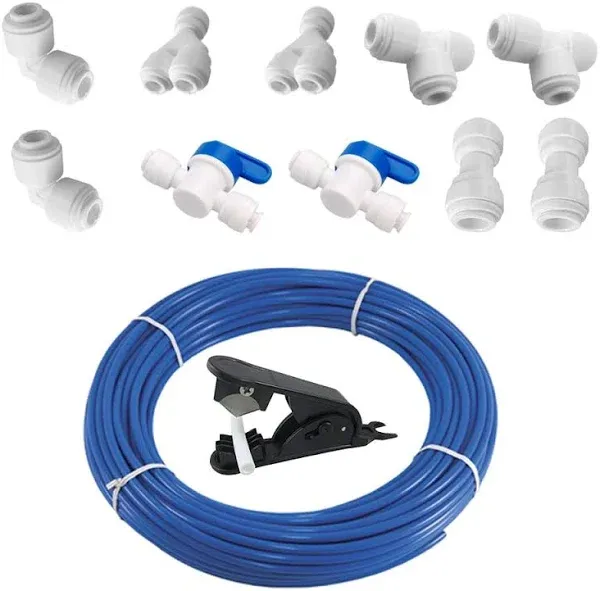 Tubing 3/8 Inch Blue RODI Tubing Polypropylene 16 Feet Push to Connect Fitting Kit for RODI System(Plastic Tubing+Ball Valve+Tee+Y+L+I+Tubing Cutter DIY Package)