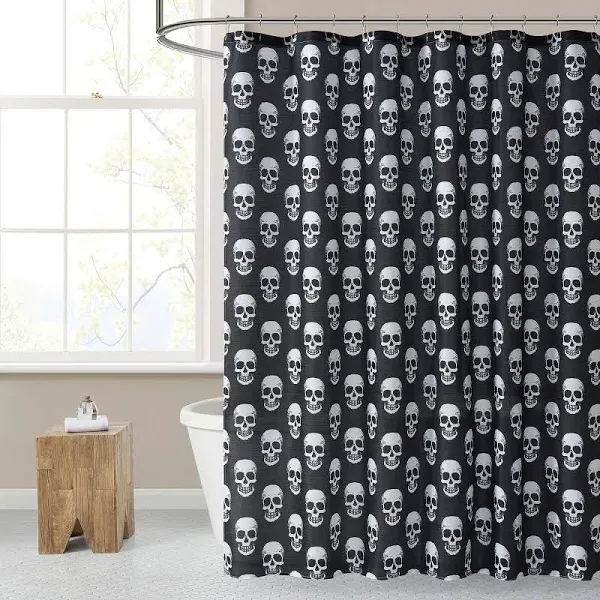 Mloabuc® Happy Halloween Shower Curtain 72x72inch Gothic Black White Sugar Skull Skeleton Witchy Shower Curtain Spooky Bathroom Set Moon Crow Bathtub Accessoriess Decor, Sets with 12 Hooks