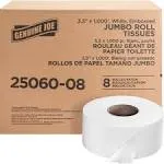 Genuine Joe 2-Ply Embossed Jumbo Roll Bathroom Tissue, 1000 Sheets Per Roll, Case Of 8 Rolls