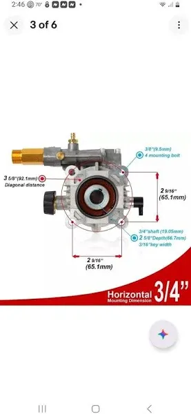 2600-3000 PSI Horizontal Pressure Washer Pump 3/4&#034; Shaft for Simpson, Homelite