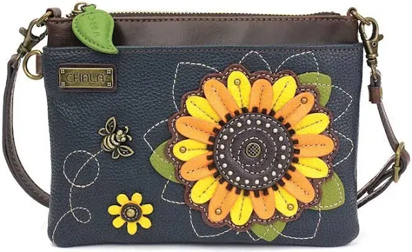 Women Navy  Sunflower Canvas Multicolor Cell Phone Purse with Adjustable Strap