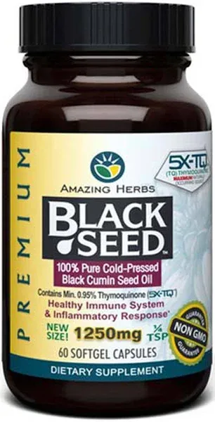 Amazing Herbs Premium Black Seed Oil Capsules - Cold Pressed Nigella Sativa Aids in Digestive Health, Immune Support, Brain Function, Gluten Free, Non GMO - 90 Count, 500mg