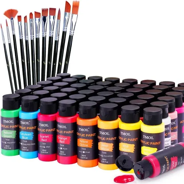 Acrylic Paint Set 48 Colors 2 Oz/bottle With 12 Art Brushes Art Supplies For P