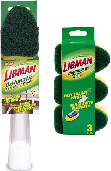 Libman Dish Wand Kit | Cleaning Brush for Kitchen Use | Standing Brush | Scrub Brushes for Dishes | I-Stand Dish Wand | Kitchen Scrub Brush | Dish Scrub Brush | Dishwashing Brush Kit with 3 Refills