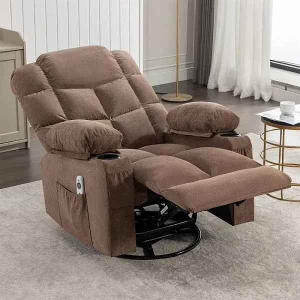 Grey Oversized Rocker Recliner Massage Chair, 2 Cup Holders, USB, Massage - Bed Bath & Beyond - 39658141