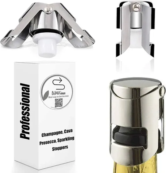 Champagne Sealer Stopper, BGMAX 3 Pack Stainless Steel Sparkling Wine Bottle Plug Sealer Set with a Longer Sealing Plug, Gifts Accessories for Champagne