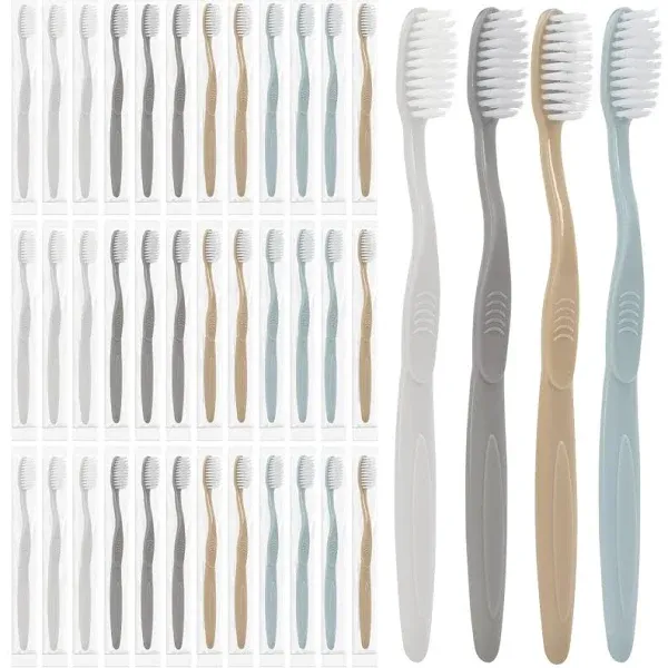 Individually Wrapped Toothbrush (40PCS),Tongue Scraper Toothbrush Bulk, Travel Toothbrush Set for Adult & Kid, Tooth Brush, Bulk Toothbrushes for Hotel, Multi-Colored Toothbrushes.