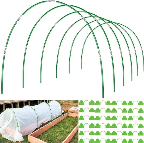 Garden Hoops for Raised Beds Row Cover, 36pcs 8ft Greenhouse Garden Grow Tunnel Netting Hoops, Greenhouse Support Hoops Garden Bed Hoops, Flexible Fiberglass DIY Hoops for Outdoor Plant, 24pcs Clips