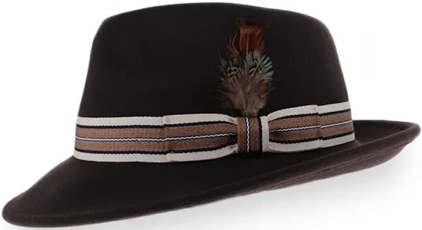 Belfry Gangster 100% Wool Stain Resistant Crushable Dress Fedora in Black Grey Navy Brown Pecan