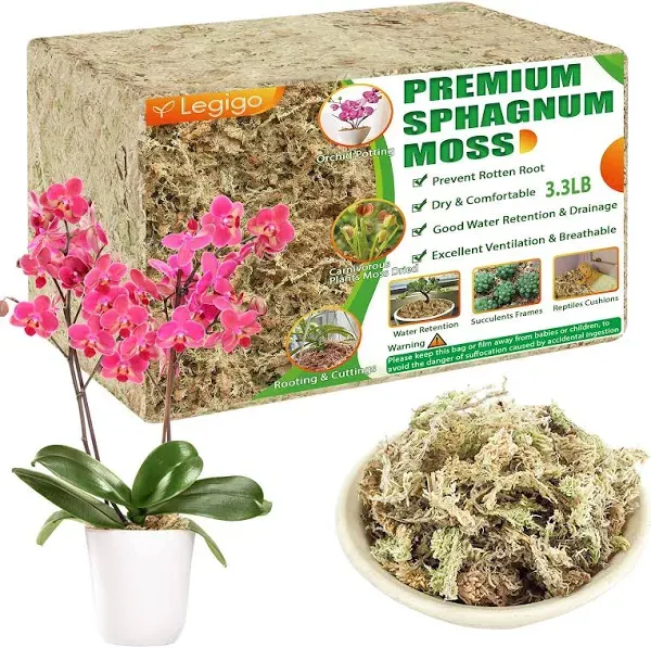 Legigo 4.4LBS Premium Sphagnum Moss for Plants- 80QT Natural Succulent Carnivorous Plant Moss Dried, Long Fiber Orchid Moss for Orchid Repotting Succulent Sarracenia Potted Plants Gardening & Reptiles