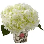 Nearly Natural Hydrangea Silk Arrangement with Floral Planter