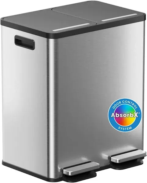 iTouchless SoftStep 16 Gallon Stainless Steel Dual Compartment Combo Step Pedal Trash Can and