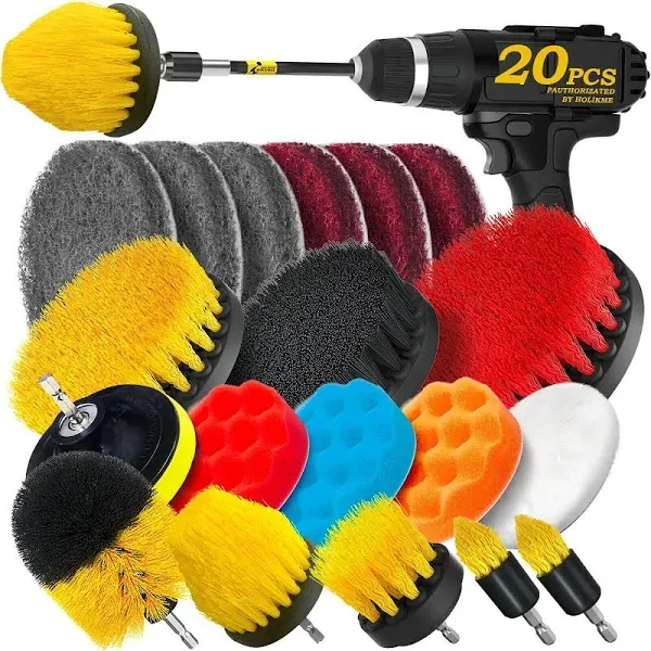 Holikme 20Pack Drill Brush Attachments Set, Scrub Pads &amp; Sponge, Buffing Pads...