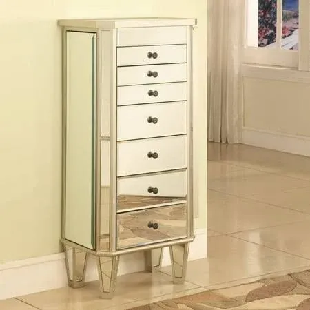 Powell Jewelry Armoire Wood, Silver Mirrored